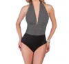 Magicsuit Spot On Yves Plunge Halter One Piece Swimsuit In Black And White In Black