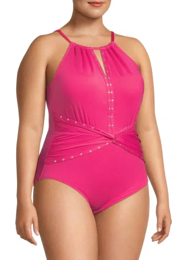 Magicsuit Women's Diana Studded Cutout One Piece Swimsuit In Coral Rose
