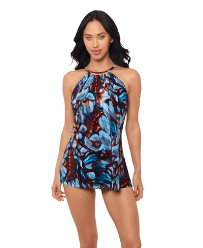 Magicsuit Women's Printed High-neck Underwire Swim Cover-up Dress In Orange