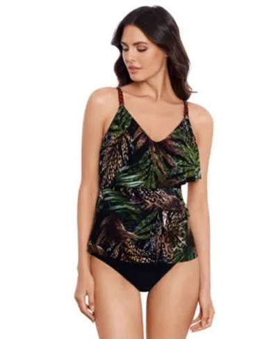 MAGICSUIT WOMENS NIGHTHAWK TIERED TANKINI TOP SHIRRED BIKINI BOTTOMS