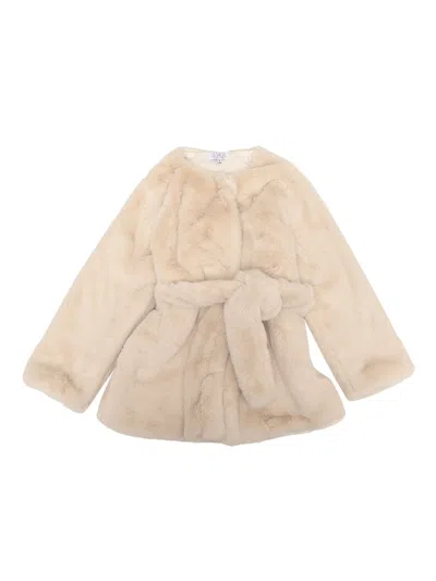 Magil Kids' Belted Eco-fur Jacket In Neutral