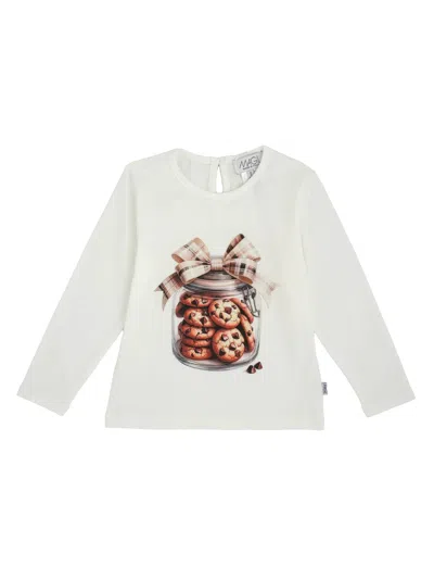 Magil Kids' Biscuit T-shirt With Beige Check Bow In White