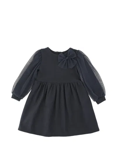 Magil Kids' Bow-detail Tulle-sleeve Dress In Blue