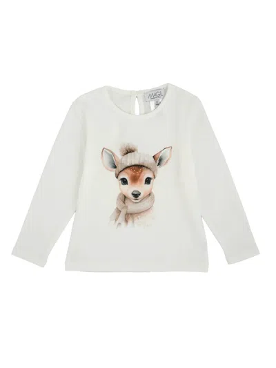 Magil Kids' Fawn Print T-shirt In White