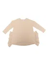 Magil Hooded Sweater With Ruffled Bottom In Beige