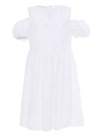 Magil Kids' Puff-sleeved Floral-embroidered Dress In White