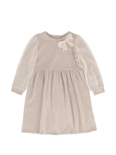 Magil Kids' Tulle-sleeve Bow-detail Dress In Neutrals