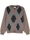 Magliano Rhombo-checked Knitted Cardigan In Grey