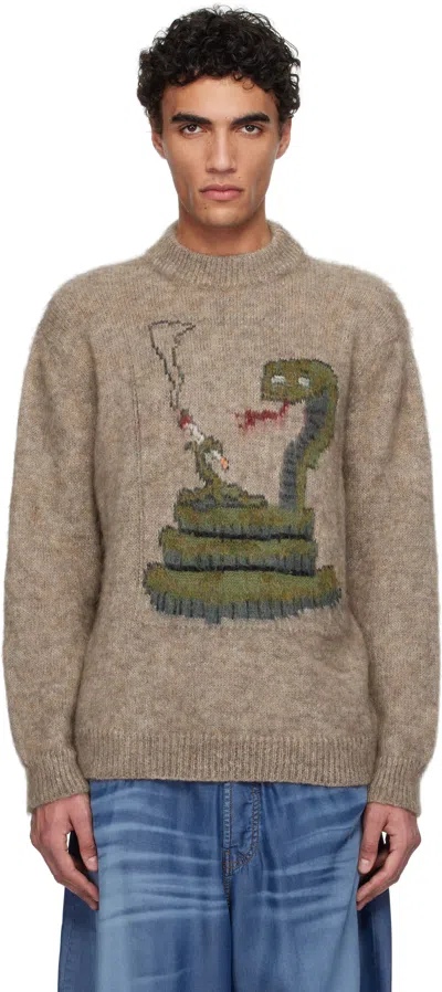 Magliano Knit Pattern Crew Neck Sweater With Embroidery In Beige
