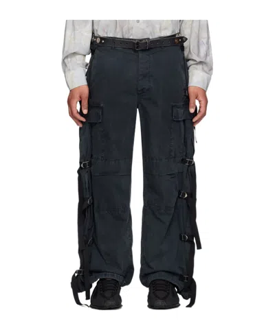 Magliano Black Strap Cargo Pants In 9 Dirty Black