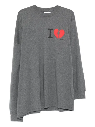 Magliano Broken-heart Print Long-sleeved T-shirt In Gray