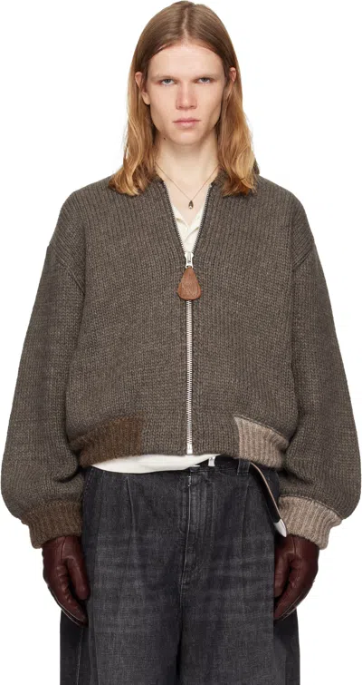 Magliano Brown Knitted Bomberone Bomber Jacket In Gray