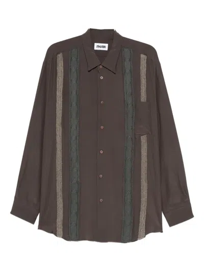Magliano Cable-knit Panel Shirt In Brown