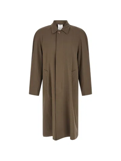 Magliano Caligo Coat Raglan Sleeves Herringbone Pattern In Brown