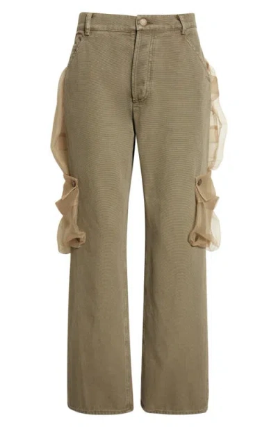 Magliano Cantiere Sheer Pocket Cotton Canvas Wide Leg Pants In Multi
