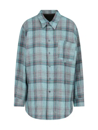 Magliano Check-pattern Linen Shirt In Blue