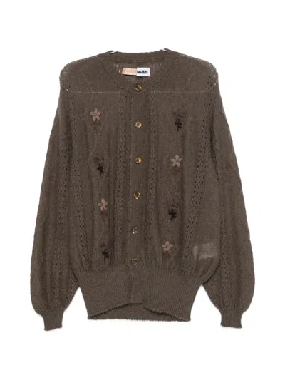 Magliano Cor Flower-embroidered Cardigan In 브라운