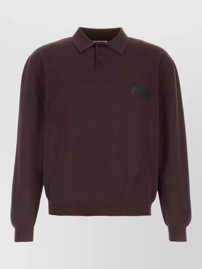 Magliano Cotton Polo Shirt Ribbed Cuffs Hem In Burgundy
