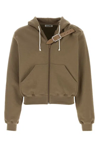 Magliano Cotton Zip Hoodie With Leather Belt Hoodie In Brown