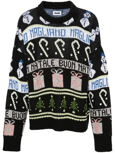 Magliano Festive Crew Neck Sweater With Graphic Motifs In Black