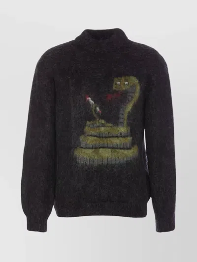 Magliano Embroidered Graphic Knitted Sweater Long Sleeves In Black