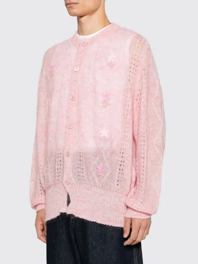 Magliano Embroidered Mohair And Wool Blend Cardigan With Button Closure In Pink