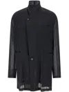 Magliano Sheer Fabric High Collar Front Pockets Jacket In Schwarz