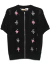 Magliano Flower-embroidered Knitted Shirt In Black