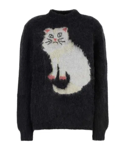 Magliano Gattone Cat Detailed Sweater In Black