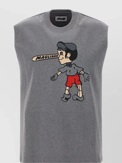 Magliano Graphic Print Crew Neck Sleeveless Top In Gray