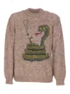 Magliano Knit Pattern Crew Neck Sweater With Embroidery In Beige