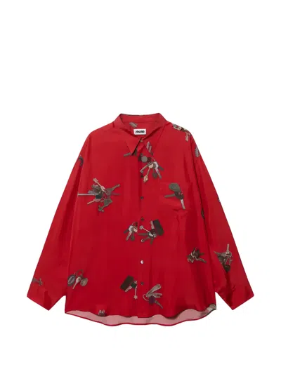 Magliano Key-print Silk Shirt In Red