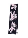 Magliano Knitted Navy Scarf With Playful Teddy Bear Pattern In Blue