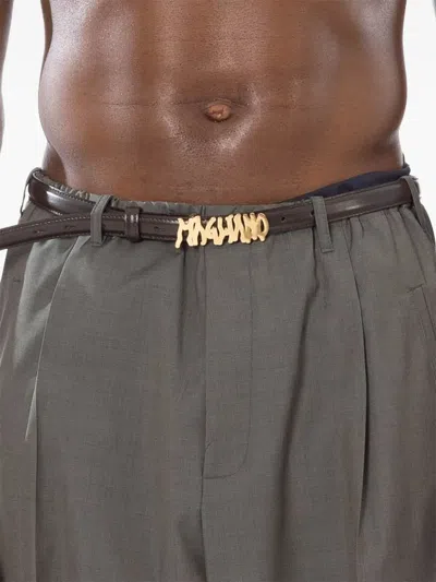 Magliano Logo-plaque Slim Belt In Gold