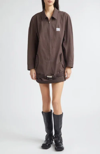 Magliano Long Sleeve Cotton Twill Minidress In Brown