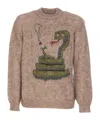 Magliano Knit Pattern Crew Neck Sweater With Embroidery In Nude
