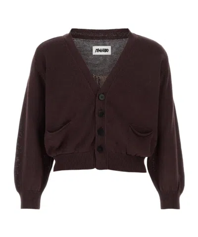 Magliano Cotton Cardigan Ribbed Trims Front Pockets In Burgundy