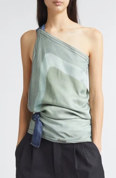 Magliano Manifesto Silk Scarf One-shoulder Halter Top In Gray