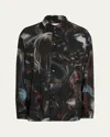 Magliano Wig Motif All-over Print Shirt With Asymmetric Hem In Black