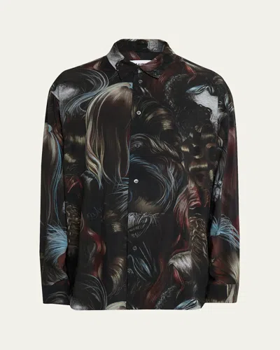 Magliano Men's Graphic-print Long-sleeve Button-front Shirt In Black