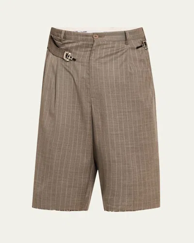 Magliano Men's Pinstripe Multi-buckle Regolatore Shorts In Pin Stripe Beige