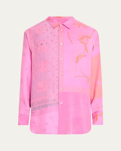 Magliano Men's Silk Patchwork Sport Shirt In Surplus Pink