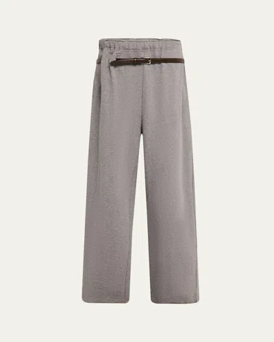Magliano Men's Terry Sweatpants With Leather Belt In Dark Melange