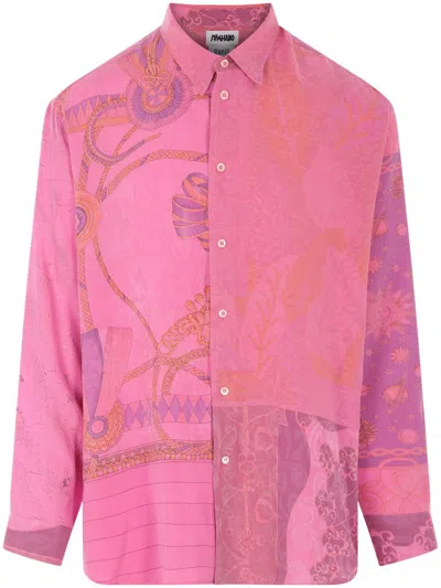 Magliano Mix-print Cotton Shirt In Surplus Pink