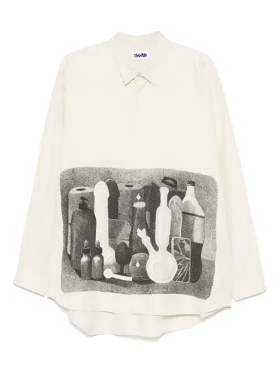 Magliano 'longline Hem' Graphic Print Shirt In White