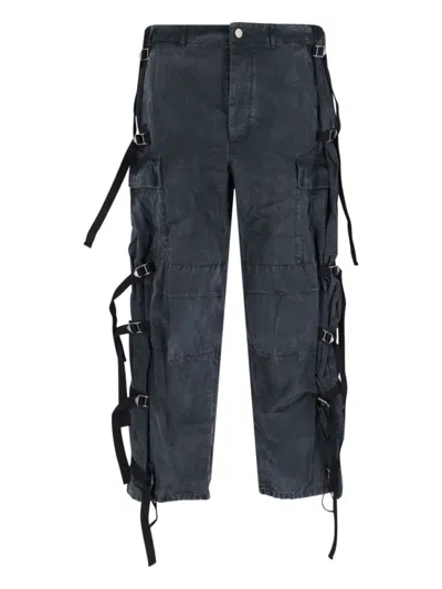 Magliano Straight Trousers With Adjustable Straps And Pockets In Black