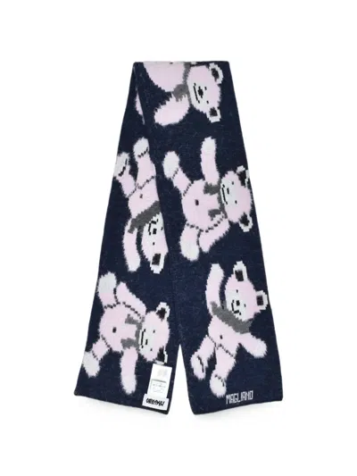 Magliano Orsetti Jacquard-knit Bear-motif Scarf In Blue