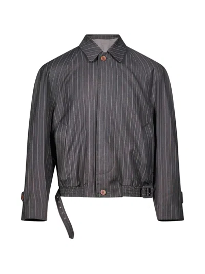 Magliano Pinstripe-pattern Belted Jacket In Gray