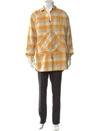 Pre-owned Magliano Plaid Print Overcoat In Yellow