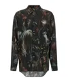 Magliano Wig Motif All-over Print Shirt With Asymmetric Hem In Black